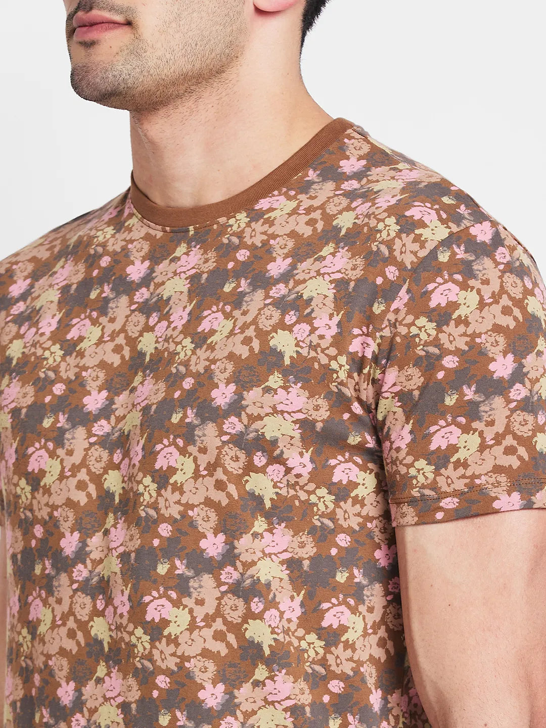 Brown Regular Fit Round Neck Men's T-Shirt by Being Human Clothing