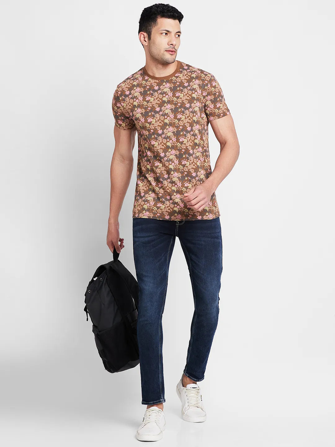 Brown Regular Fit Round Neck Men's T-Shirt by Being Human Clothing