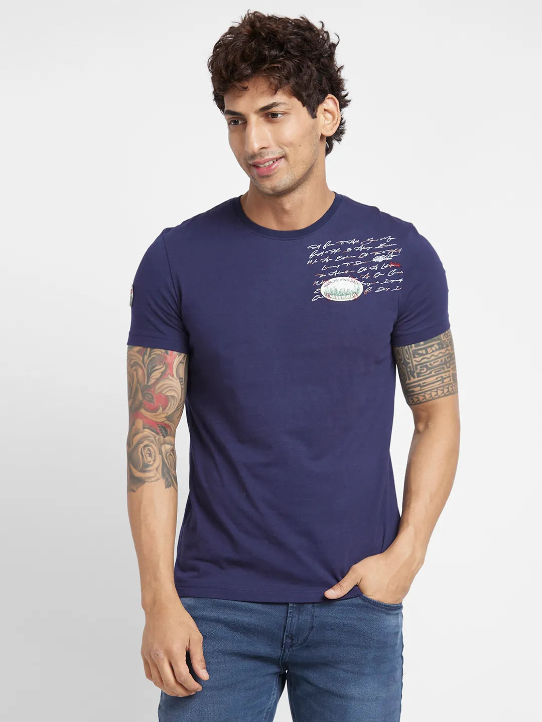 Navy Regular Fit Round Neck Mens' T-Shirt by Being Human Clothing