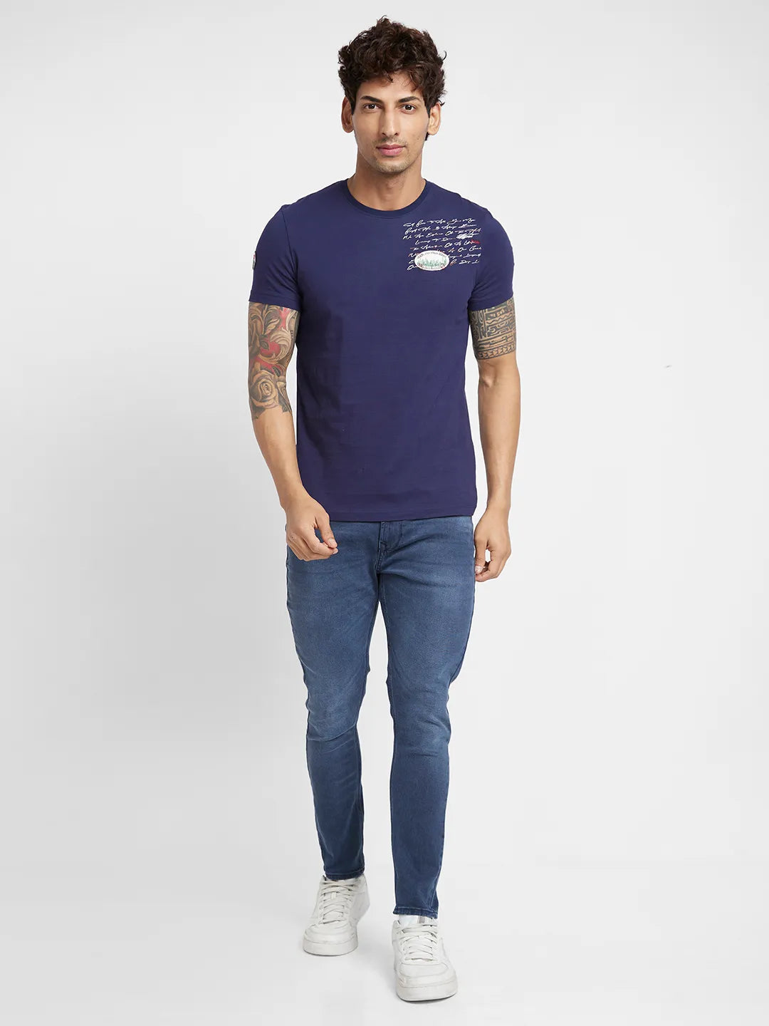 Navy Regular Fit Round Neck Mens' T-Shirt by Being Human Clothing