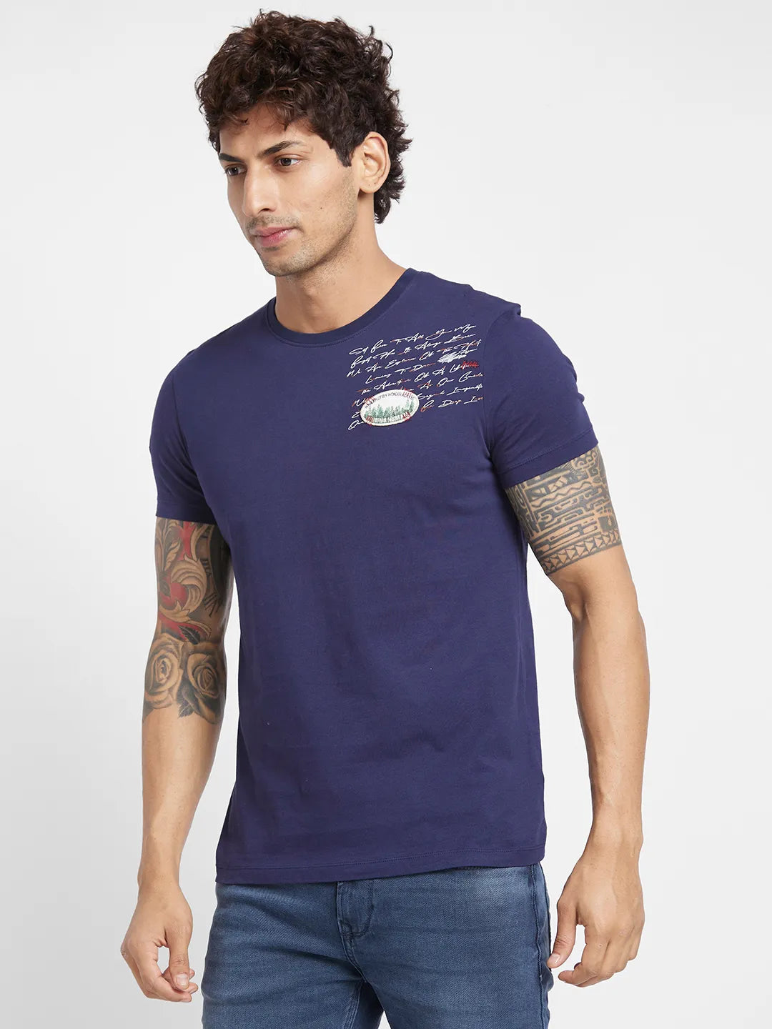 Navy Regular Fit Round Neck Mens' T-Shirt by Being Human Clothing