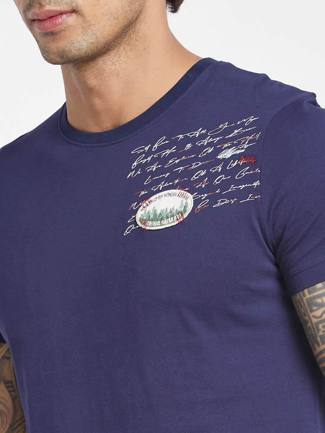 Navy Regular Fit Round Neck Mens' T-Shirt by Being Human Clothing