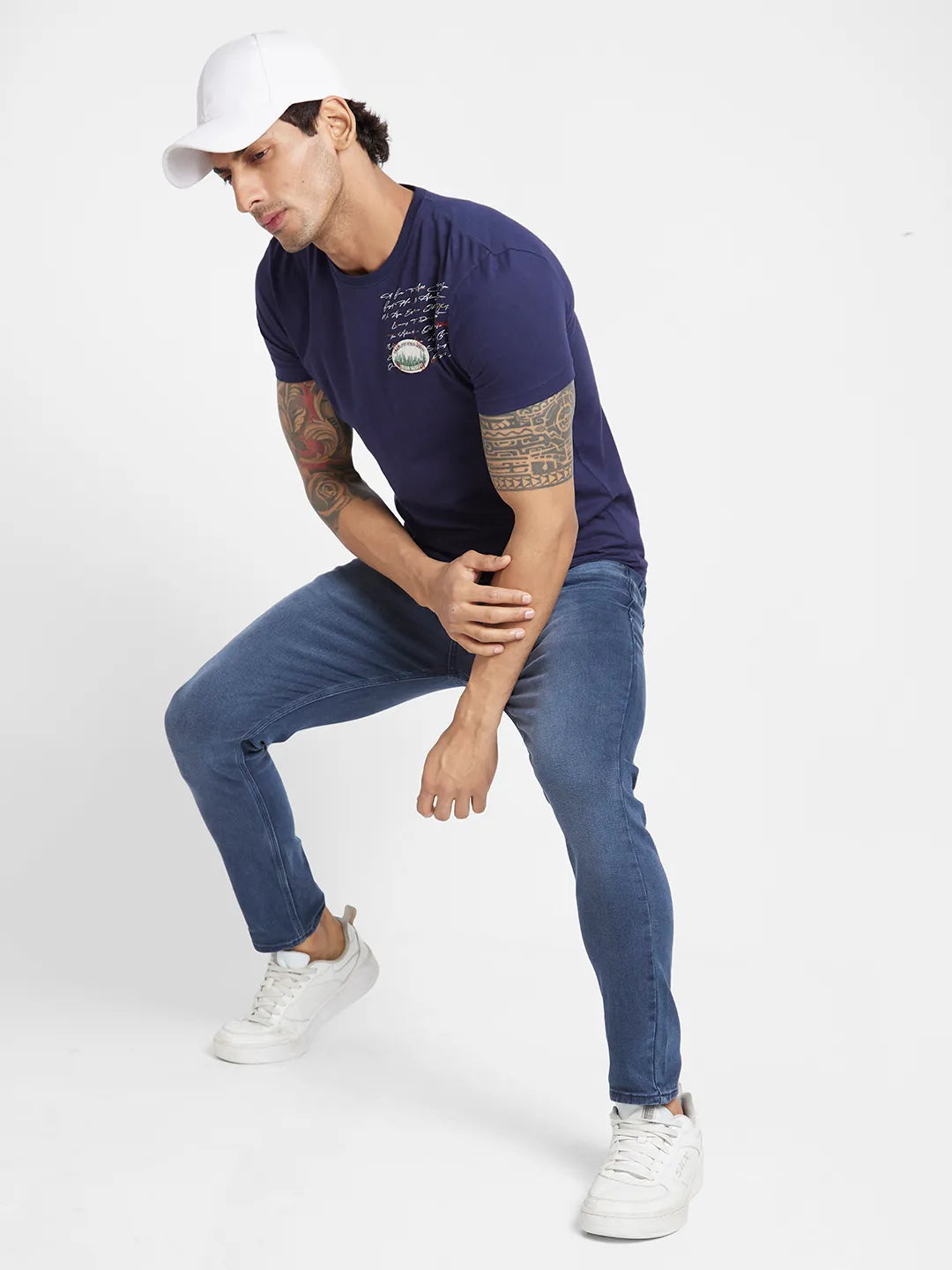 Navy Regular Fit Round Neck Mens' T-Shirt by Being Human Clothing