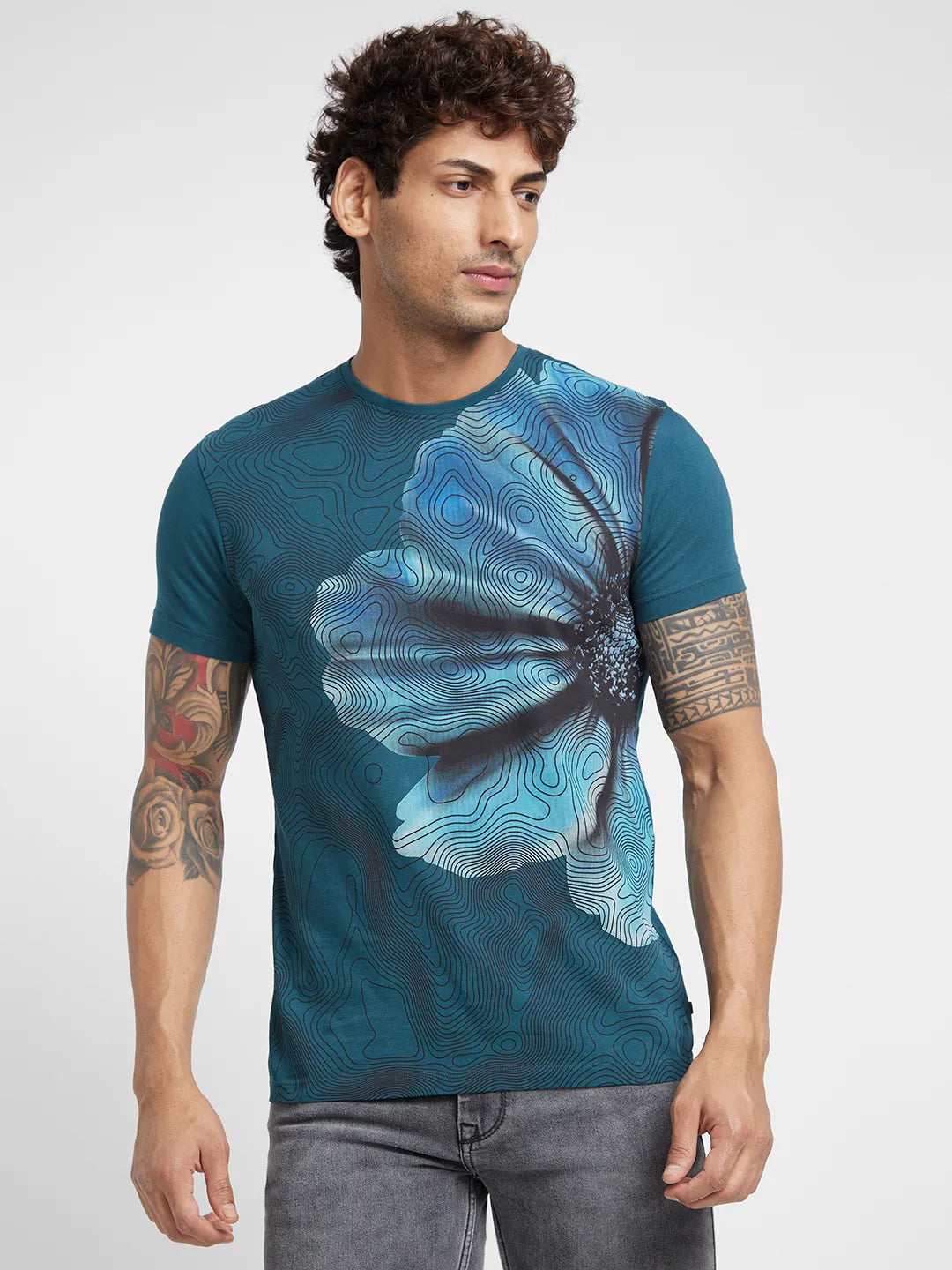 Deep Teal Regular Fit Round Neck Men's T-Shirt by Being Human Clothing