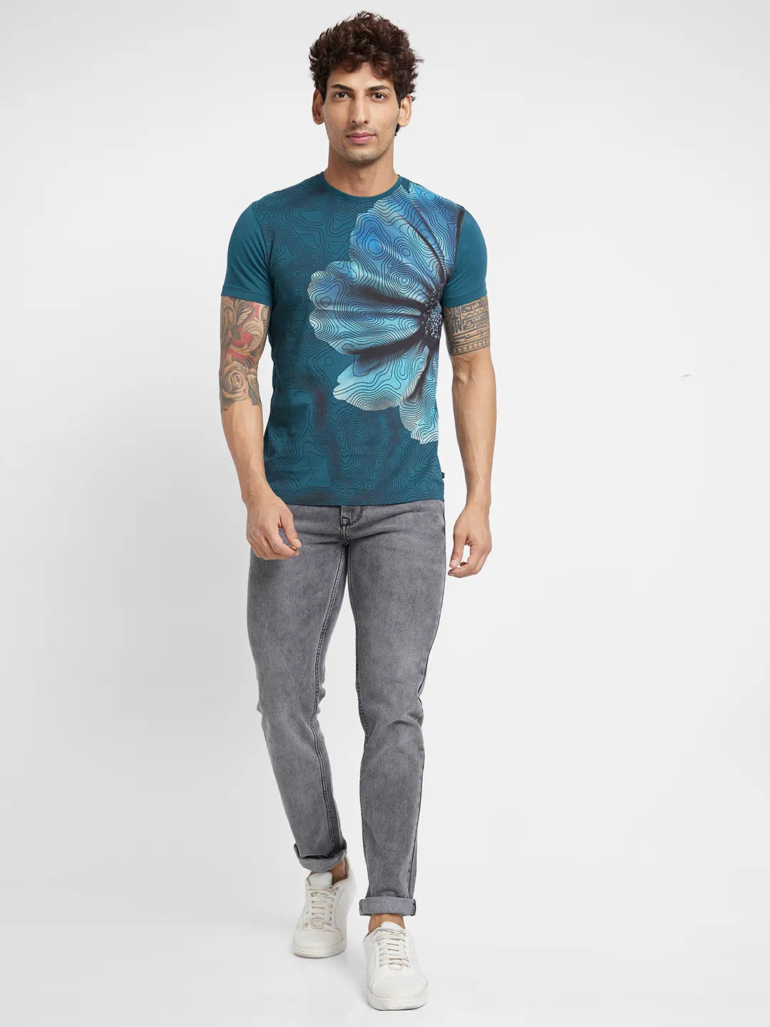 Deep Teal Regular Fit Round Neck Men's T-Shirt by Being Human Clothing
