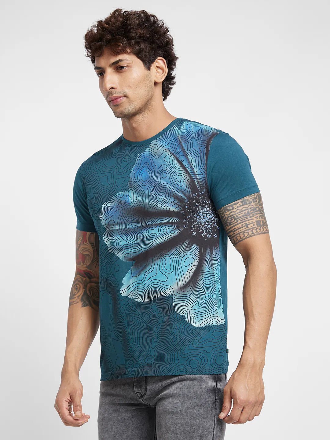 Deep Teal Regular Fit Round Neck Men's T-Shirt by Being Human Clothing