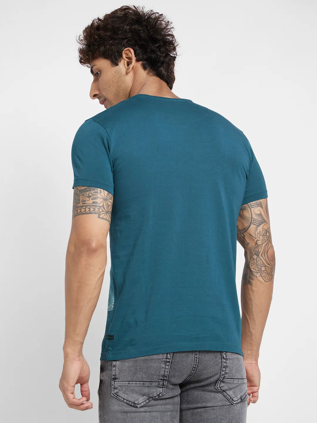 Deep Teal Regular Fit Round Neck Men's T-Shirt by Being Human Clothing
