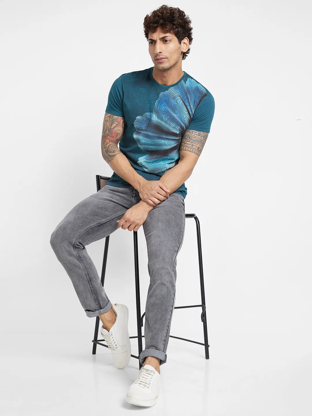 Deep Teal Regular Fit Round Neck Men's T-Shirt by Being Human Clothing