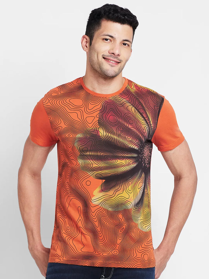 Rust Regular Fit Round Neck Men's T-Shirt by Being Human Clothing