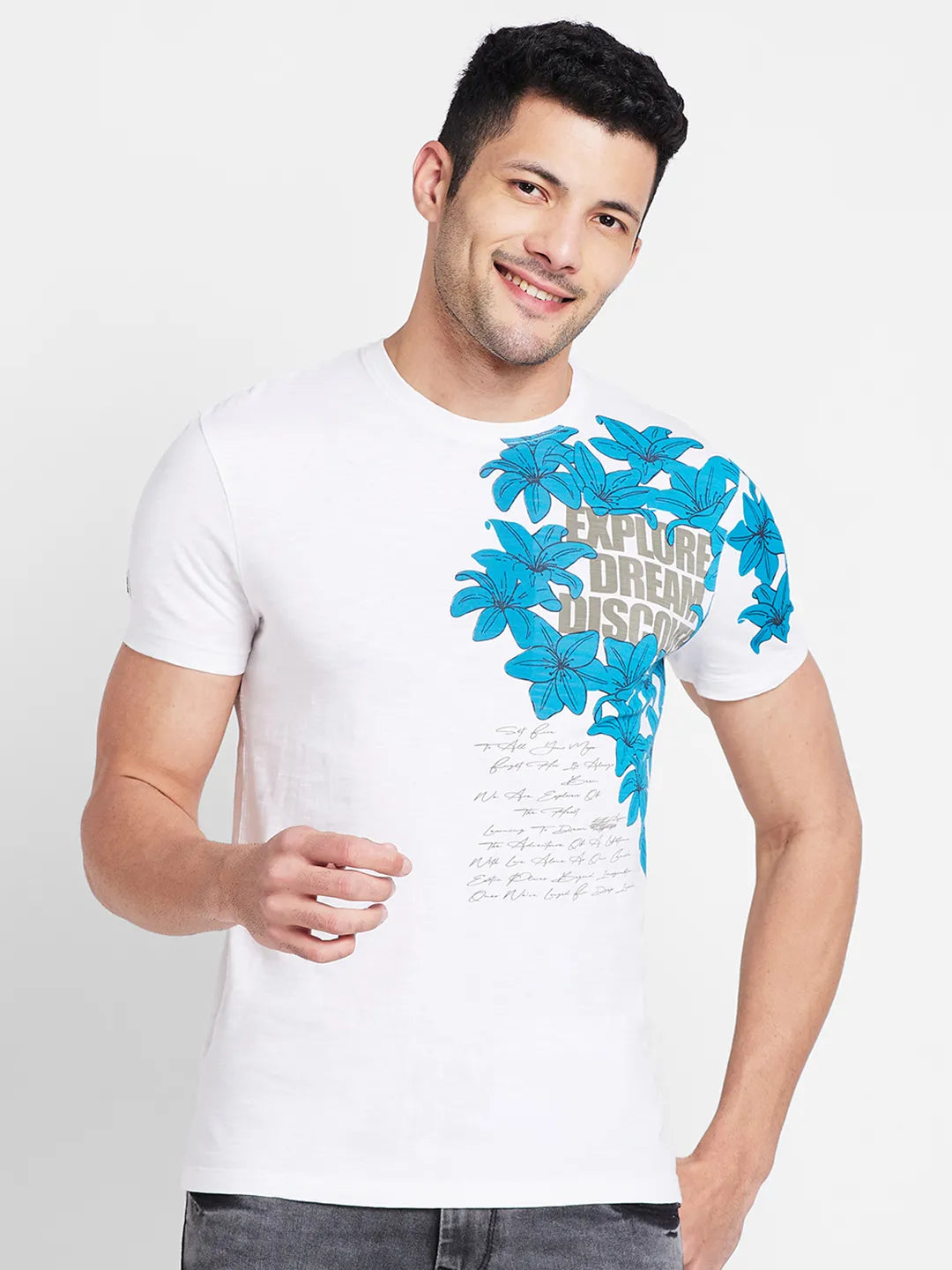 White Regular Fit Round Neck Men's T-Shirt by Being Human Clothing