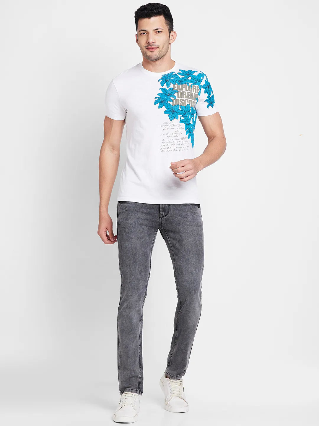 White Regular Fit Round Neck Men's T-Shirt by Being Human Clothing