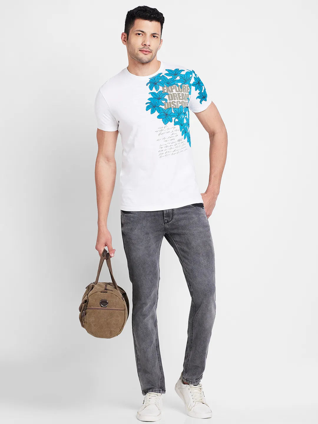 White Regular Fit Round Neck Men's T-Shirt by Being Human Clothing