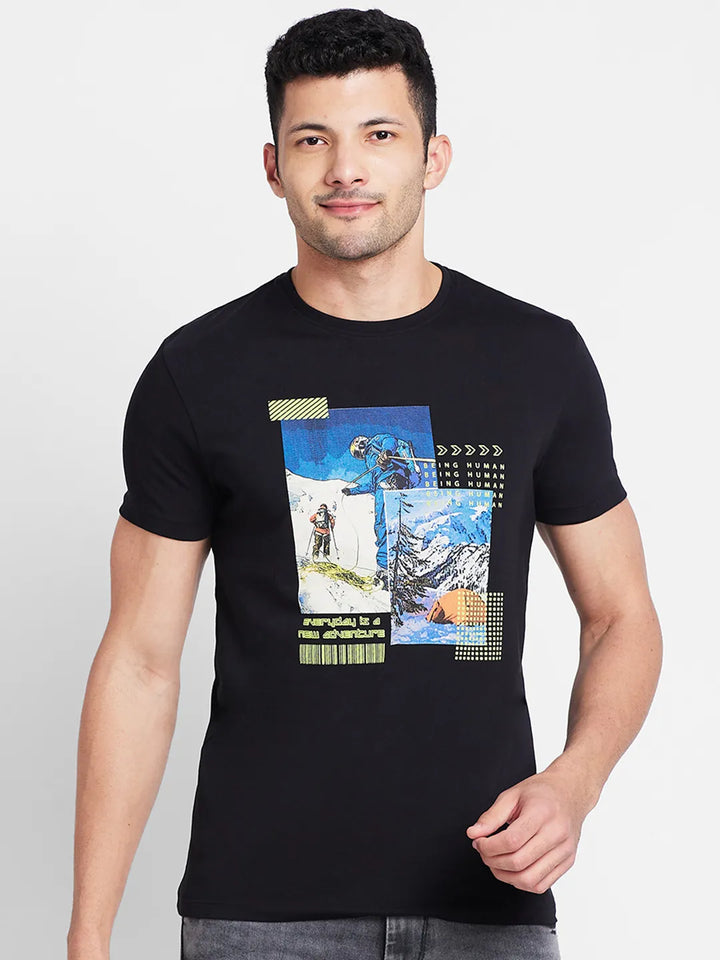 Black Regular Fit Round Neck Men's T-Shirt by Being Human Clothing