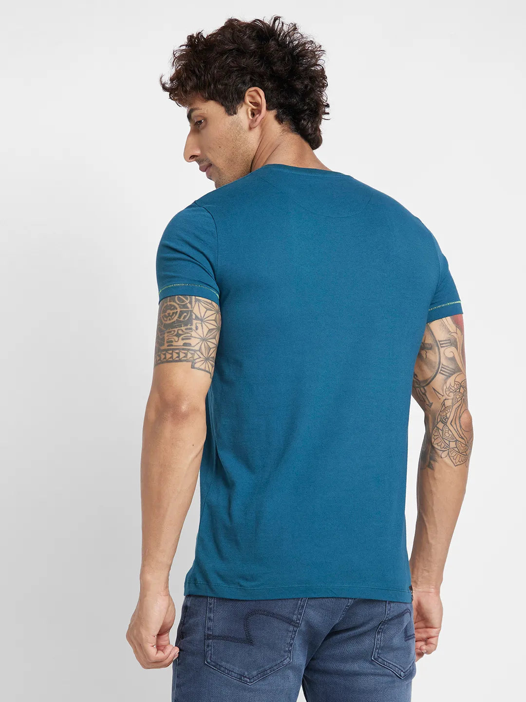 Deep Teal Regular Fit Round Neck Men's T-Shirt by Being Human Clothing