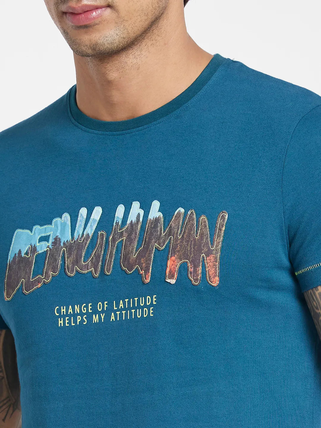 Deep Teal Regular Fit Round Neck Men's T-Shirt by Being Human Clothing