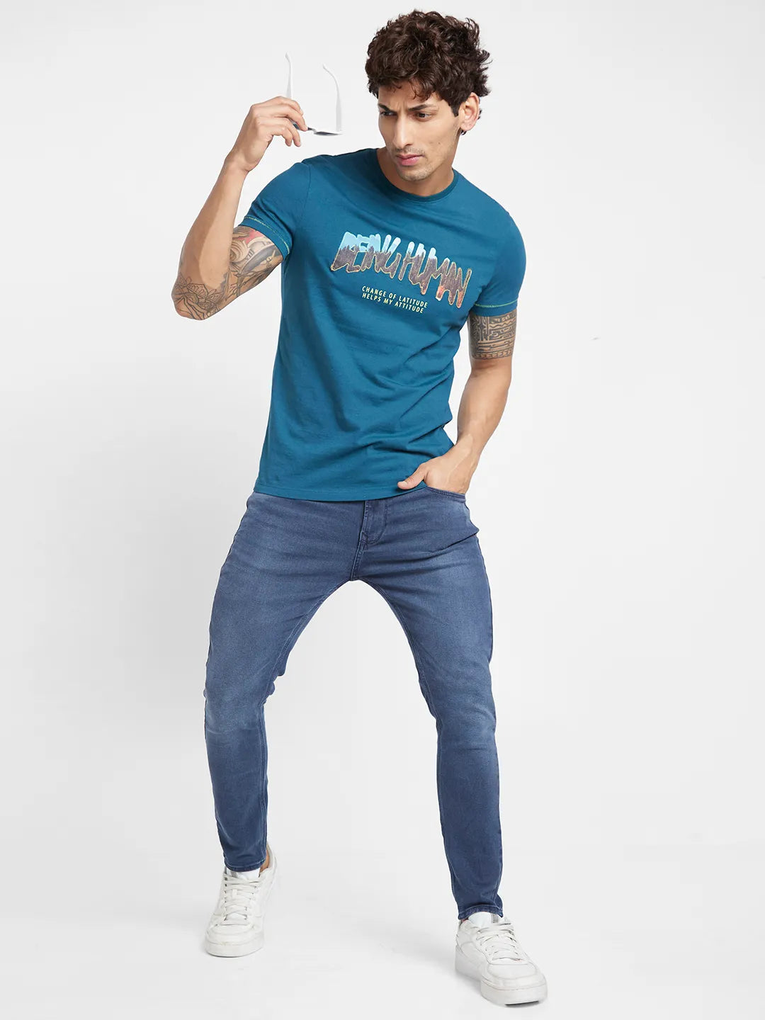 Deep Teal Regular Fit Round Neck Men's T-Shirt by Being Human Clothing