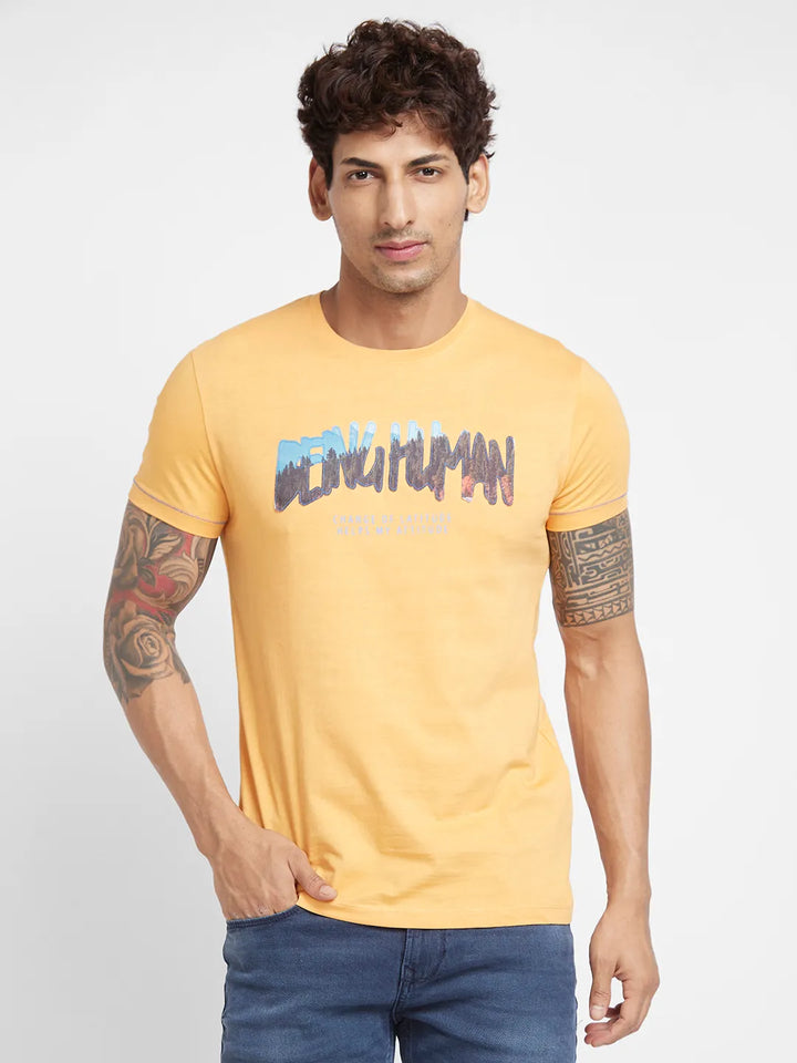 Orange Regular Fit Round Neck Men's T-Shirt by Being Human Clothing