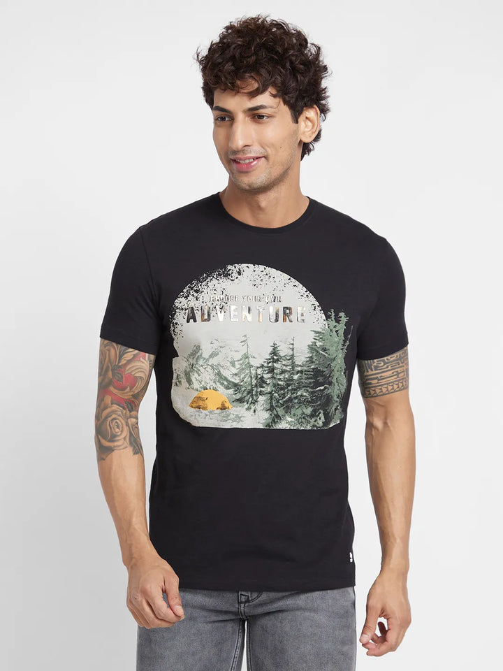 Black Regular Fit Round Neck Men's T-Shirt by Being Human Clothing
