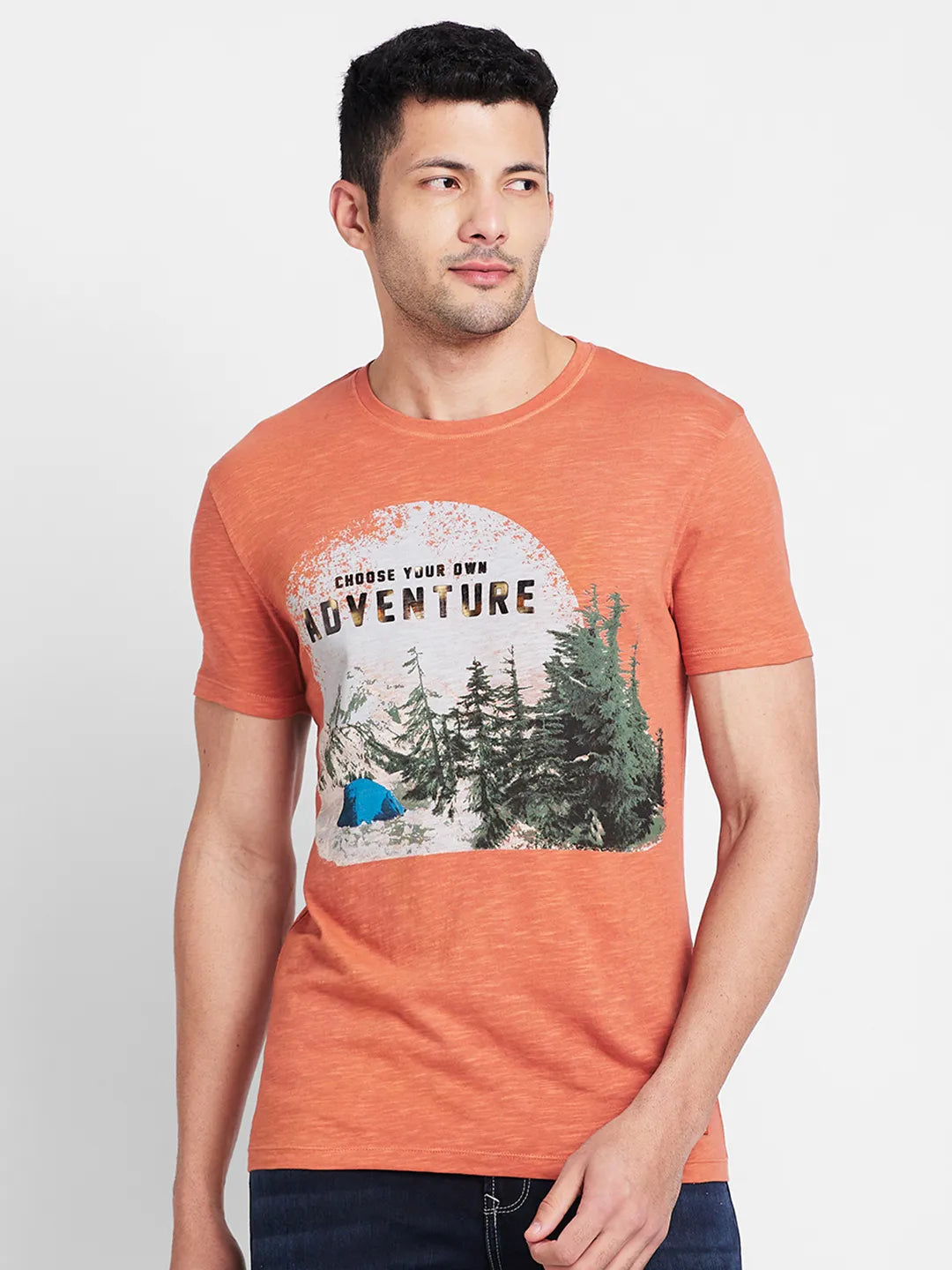 Rust Regular Fit Round Neck Men's T-Shirt by Being Human Clothing