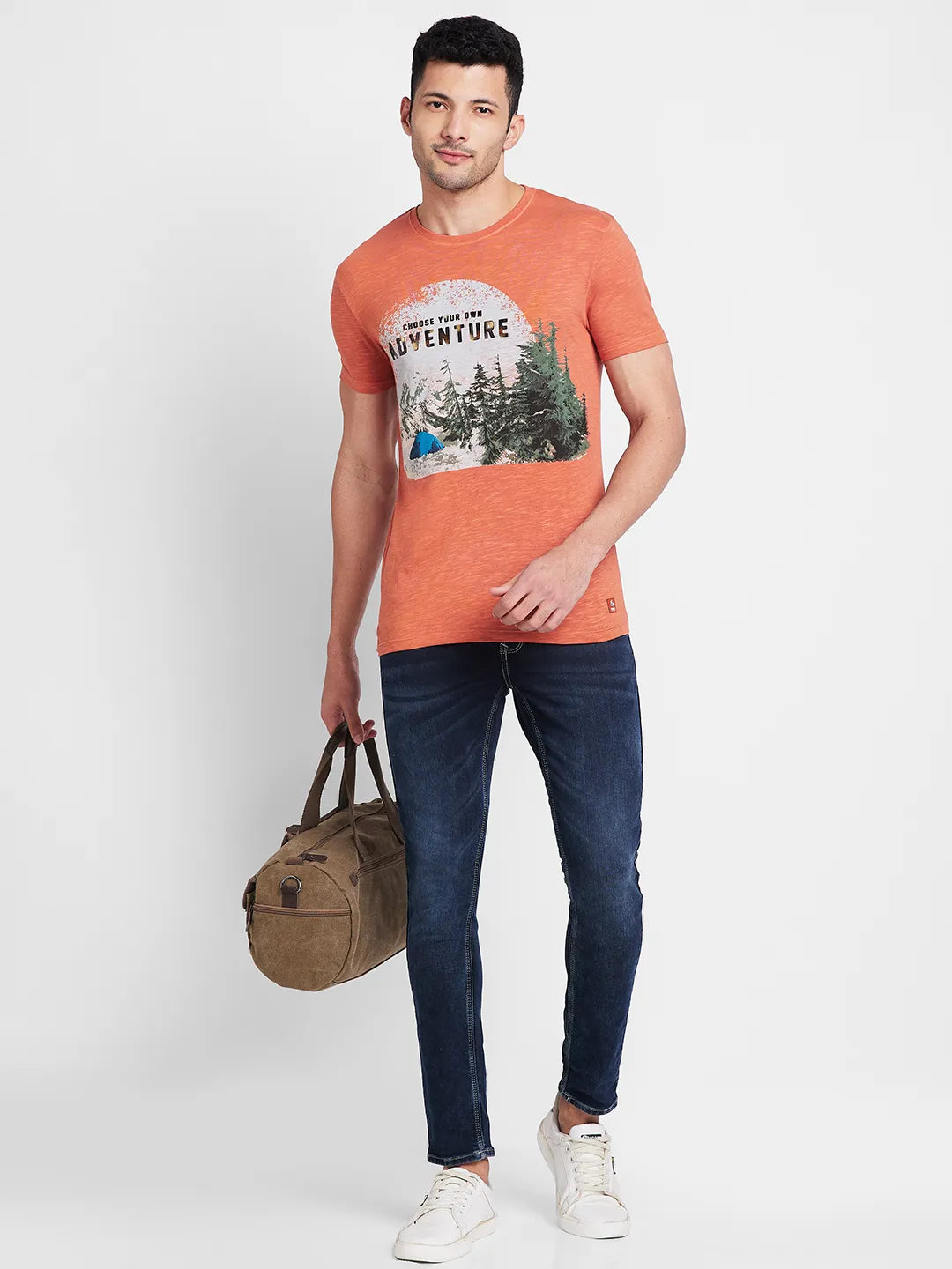 Rust Regular Fit Round Neck Men's T-Shirt by Being Human Clothing