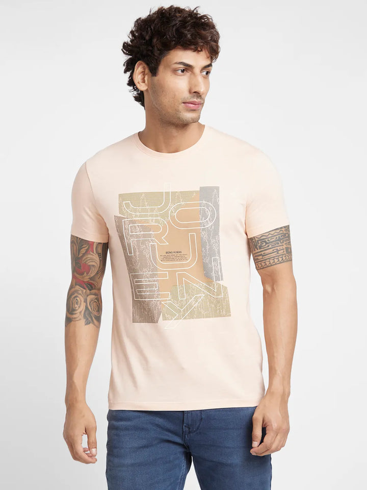Light Orange Regular Fit Round Neck Men's T-Shirt by Being Human Clothing