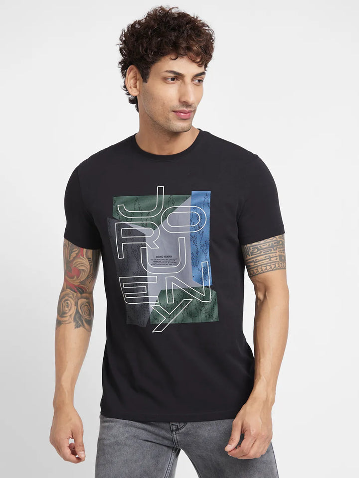Black Regular Fit Round Neck Men's T-Shirt by Being Human Clothing