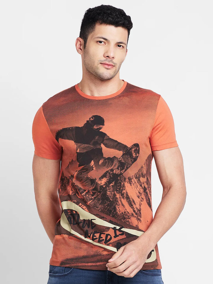 Orange Regular Fit Men's Short Sleeves T-Shirt by Being Human Clothing