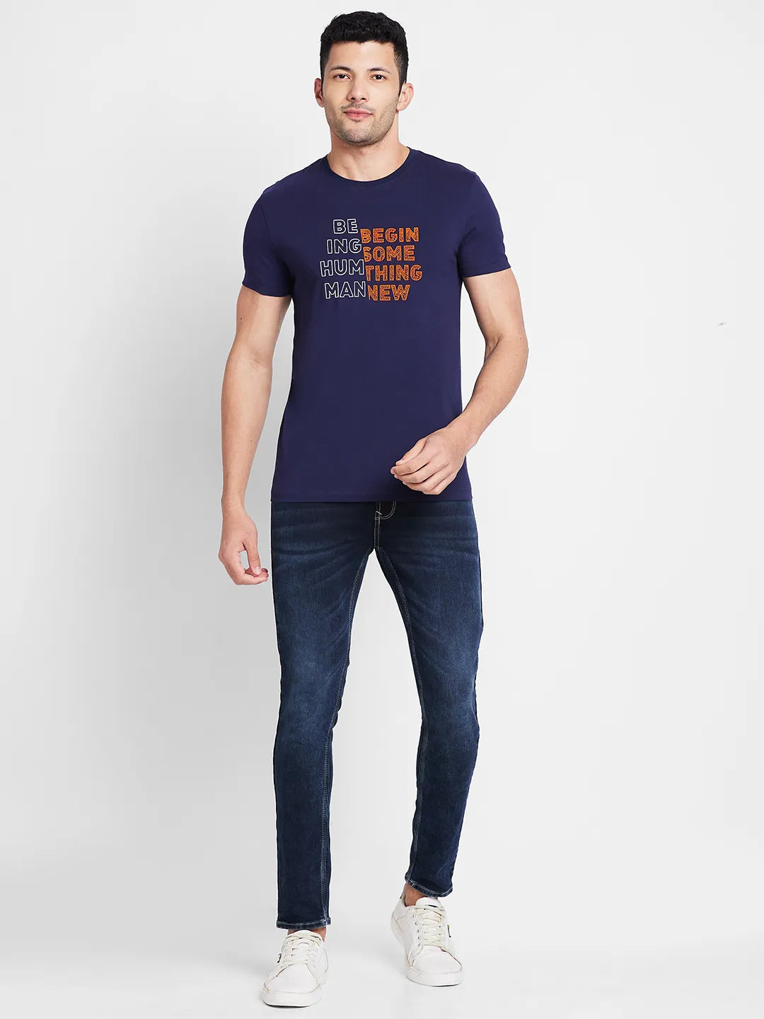 Navy Regular Fit Round Neck Men's T-Shirt by Being Human Clothing
