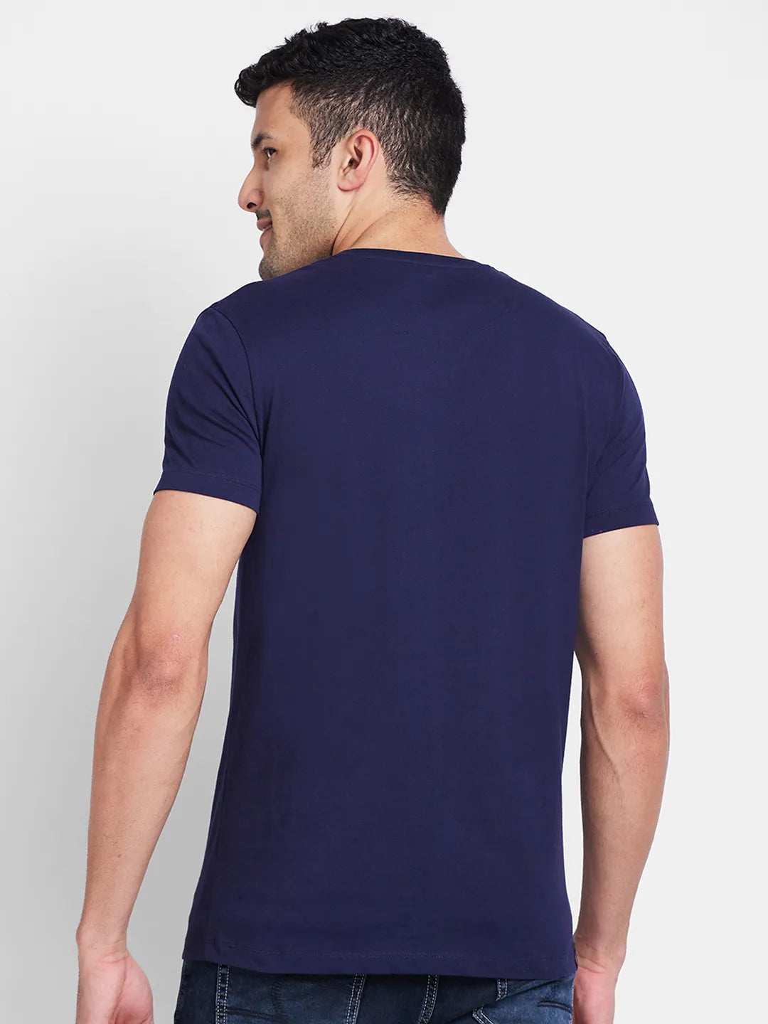 Navy Regular Fit Round Neck Men's T-Shirt by Being Human Clothing