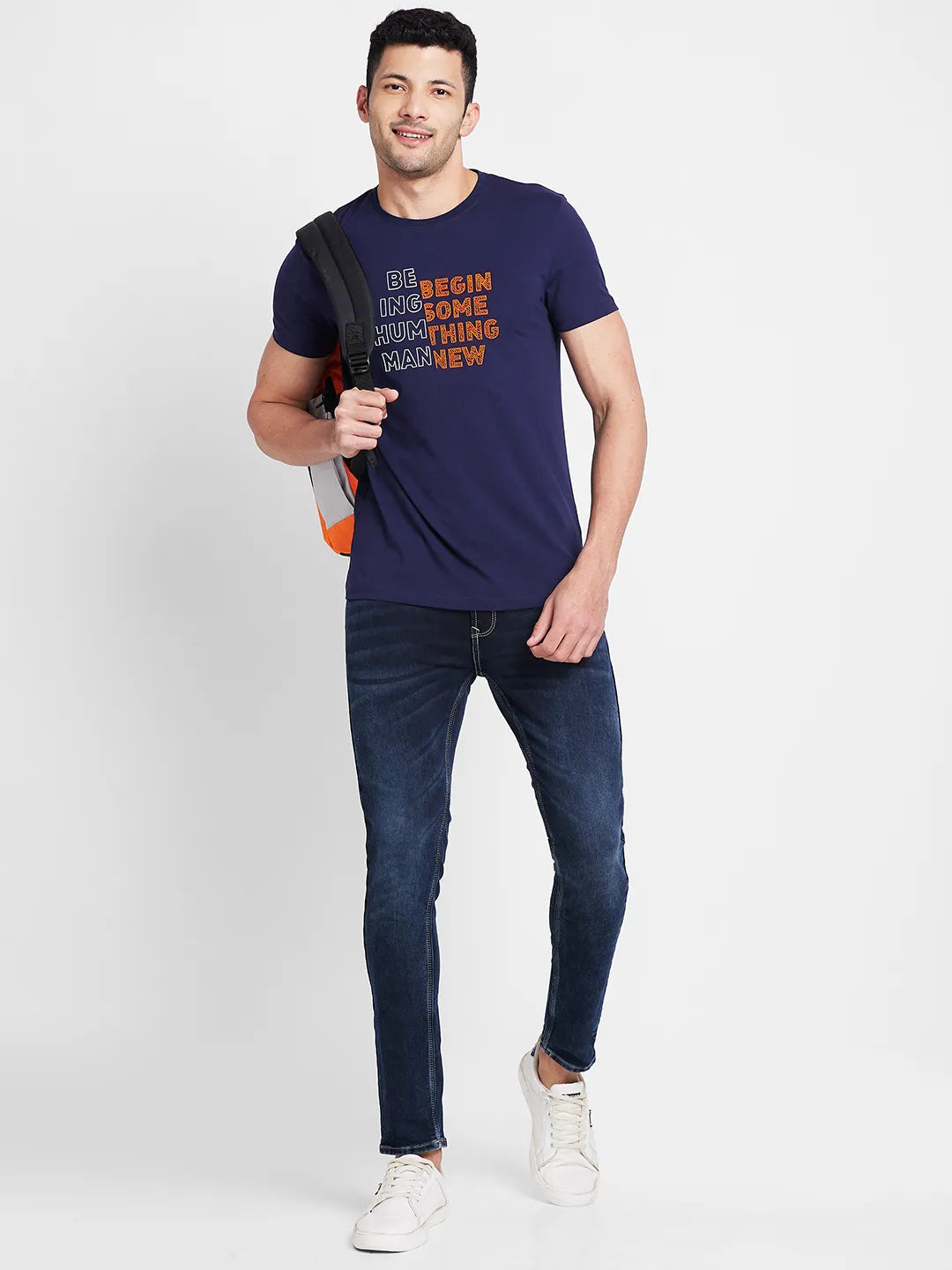 Navy Regular Fit Round Neck Men's T-Shirt by Being Human Clothing