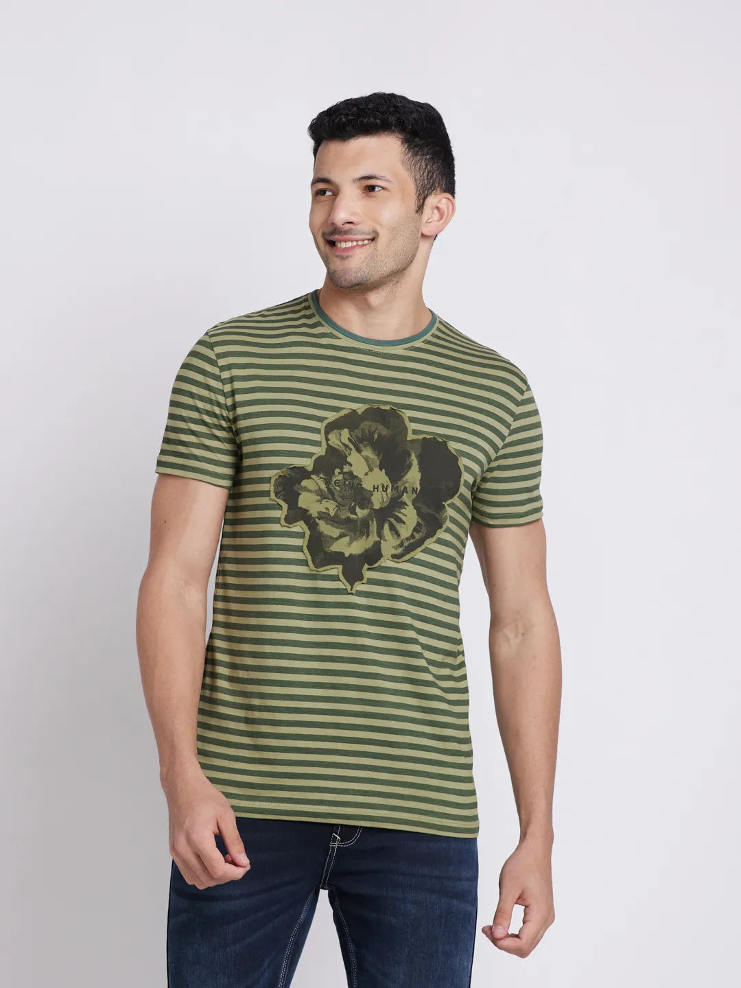 Olive Regular Fit Round Neck Men's T-Shirt by Being Human Clothing