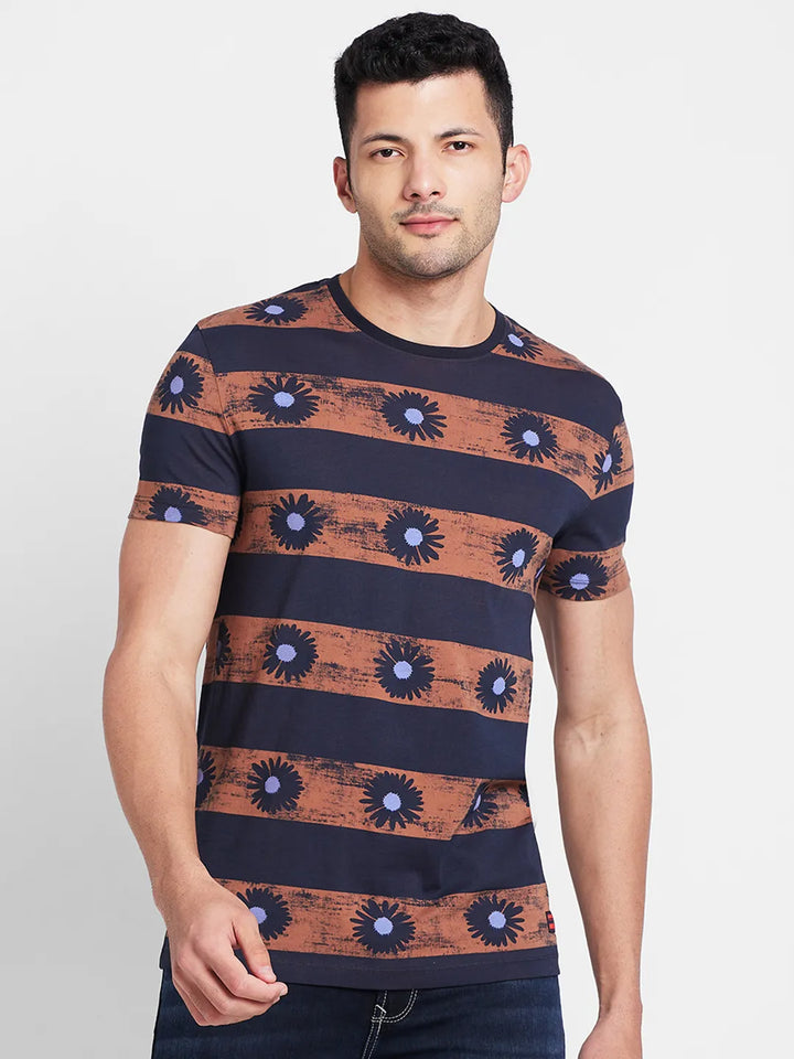 Navy Regular Fit Round Neck Men's T-Shirt by Being Human Clothing