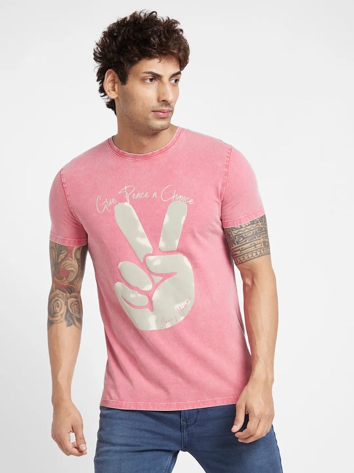 Pink Regular Fit Round Neck Men's T-Shirt by Being Human Clothing