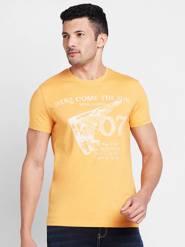 Orange Regular Fit Round Neck Men's T-Shirt by Being Human Clothing