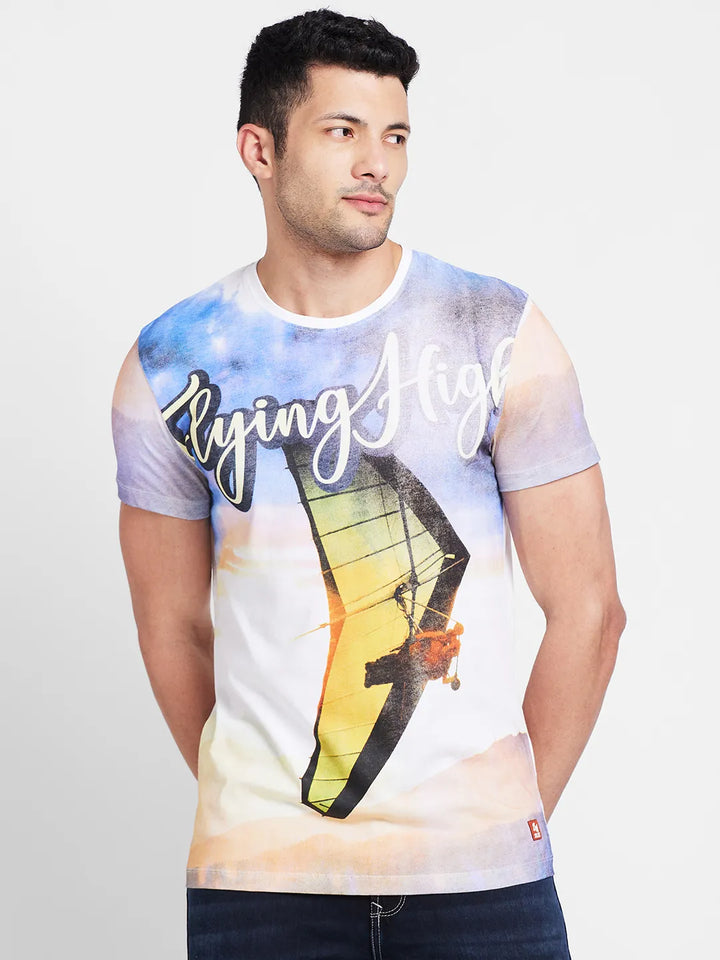 White Printed Regular Fit Round Neck Men's T-Shirt by Being Human Clothing