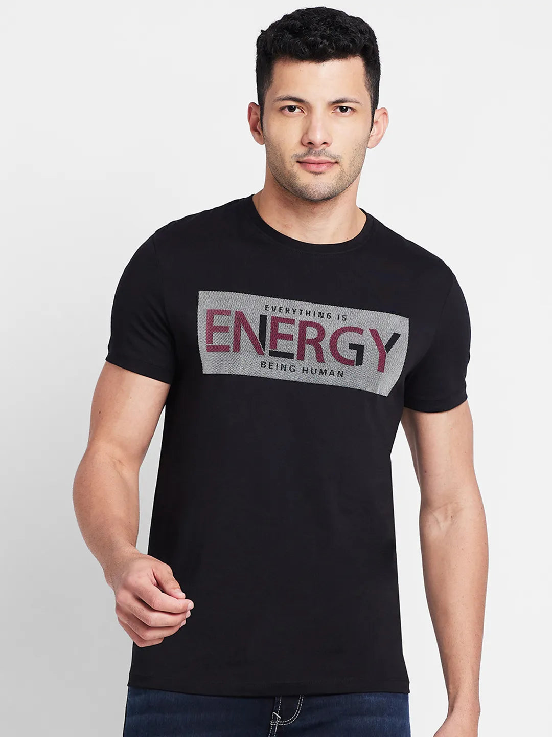 Black Regular Fit Round Neck Men's T-Shirt by Being Human Clothing