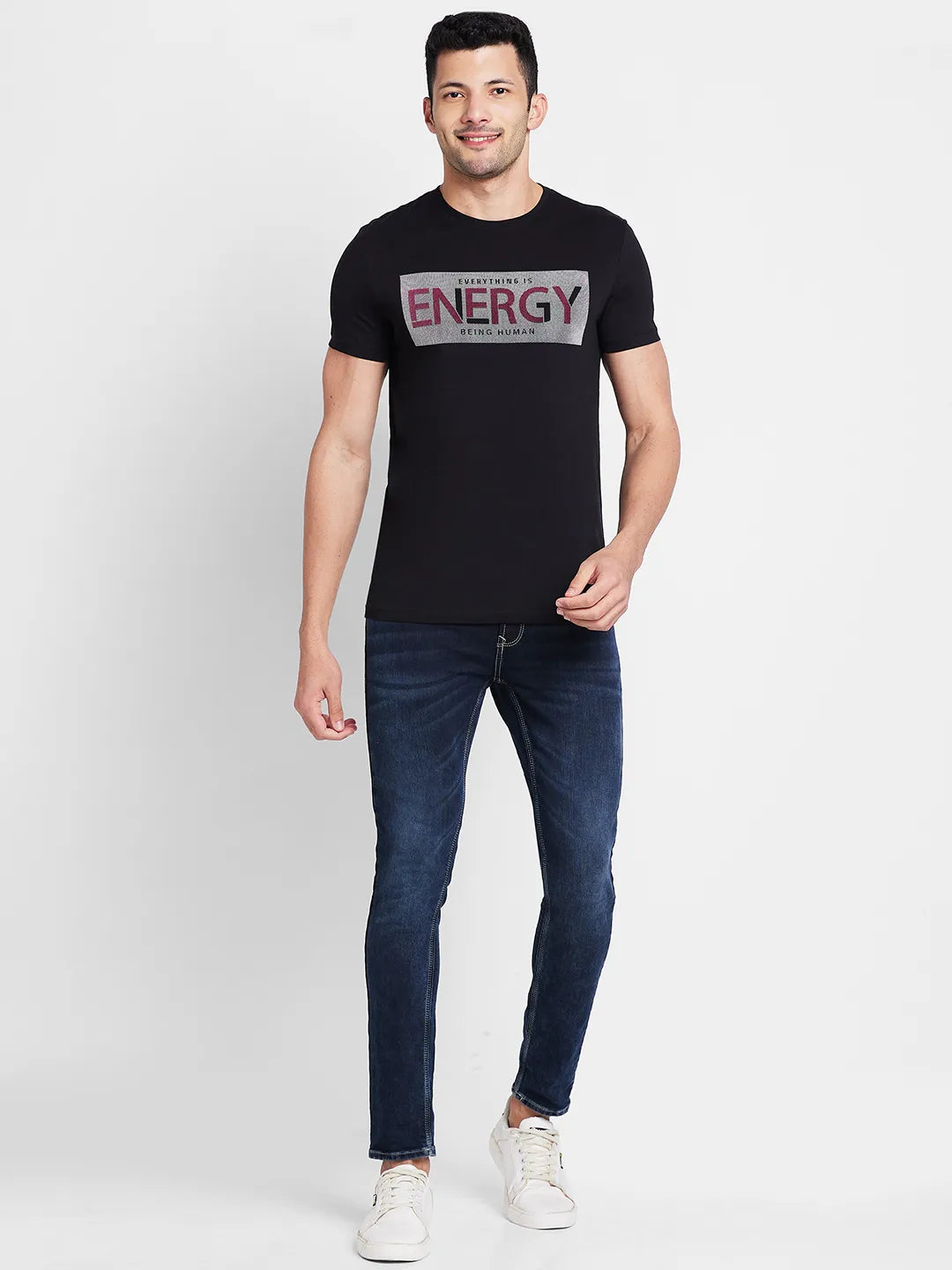 Black Regular Fit Round Neck Men's T-Shirt by Being Human Clothing