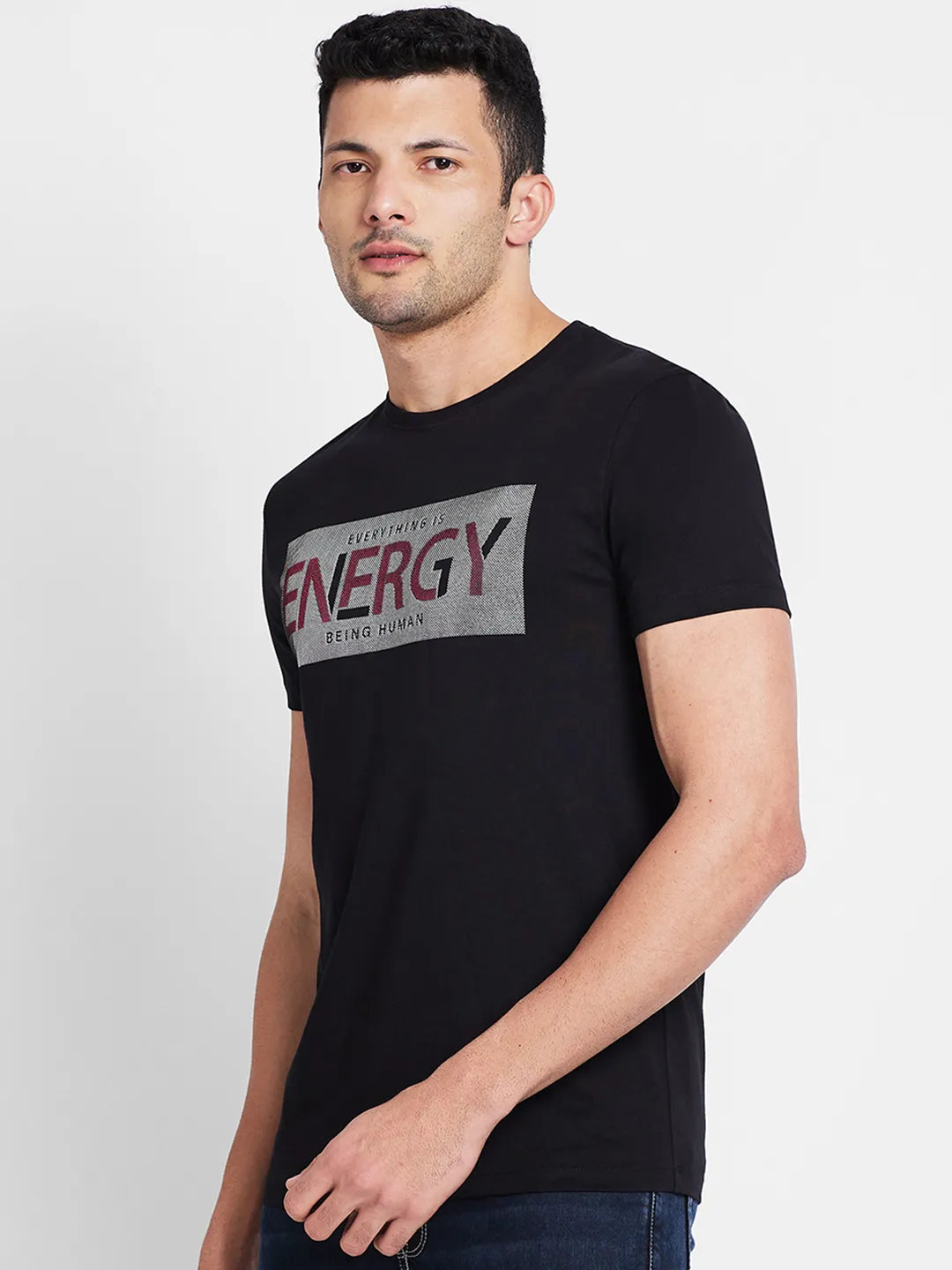Black Regular Fit Round Neck Men's T-Shirt by Being Human Clothing