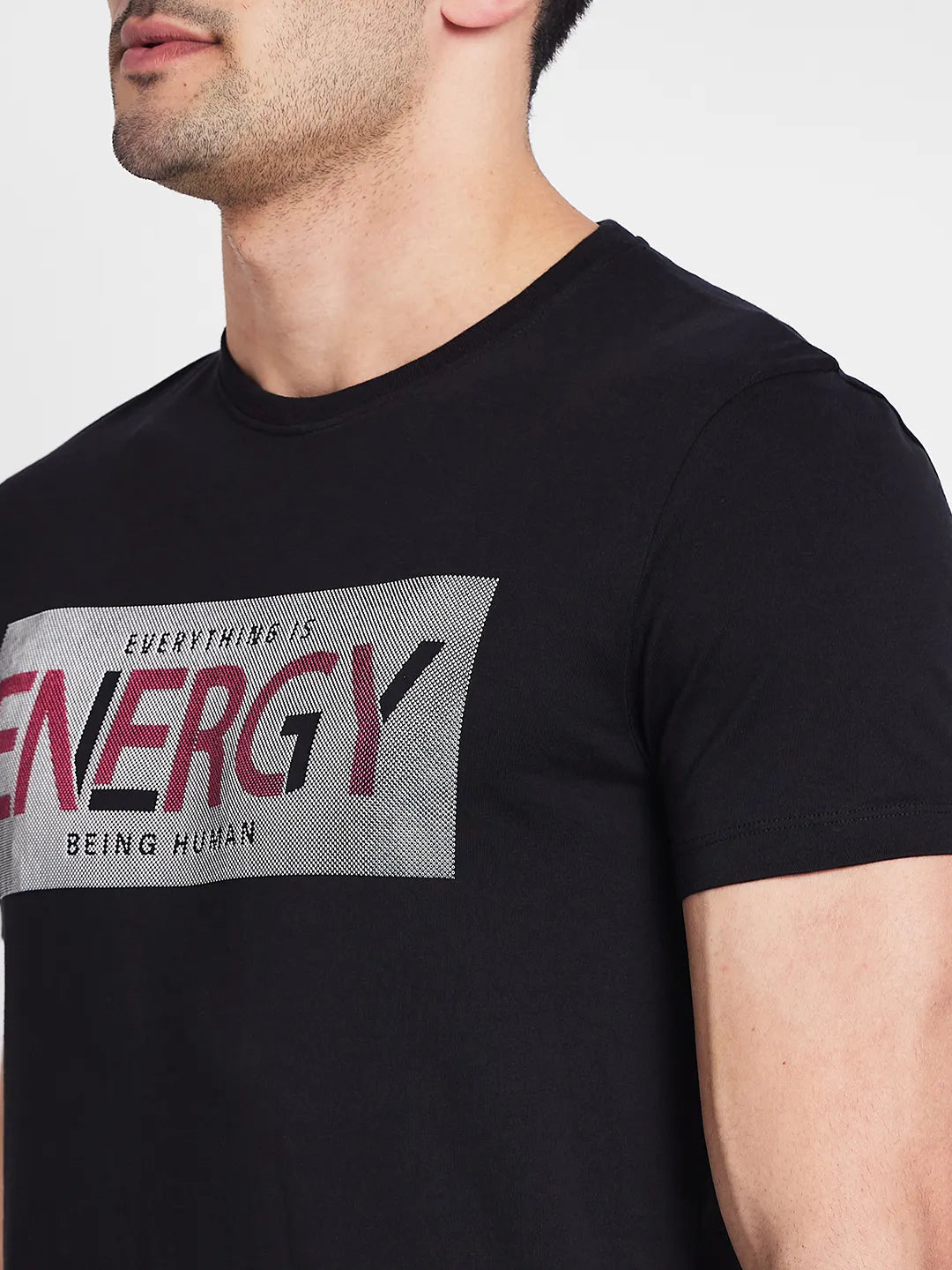 Black Regular Fit Round Neck Men's T-Shirt by Being Human Clothing