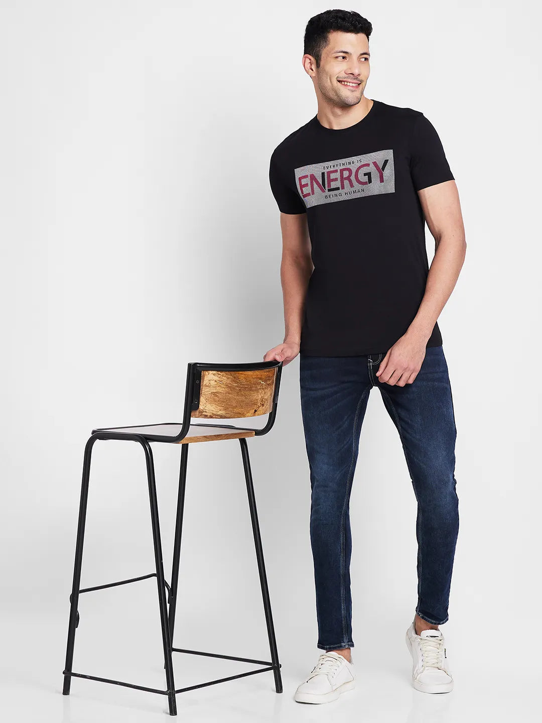 Black Regular Fit Round Neck Men's T-Shirt by Being Human Clothing