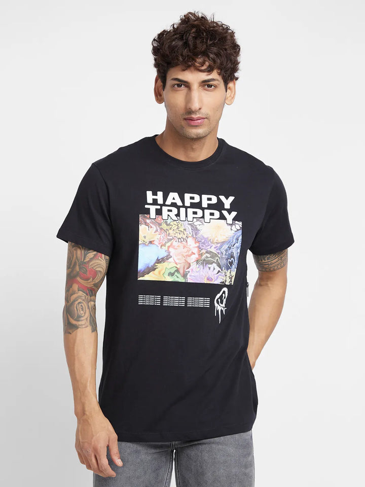 Black Regular Fit Round Neck Men's T-Shirt by Being Human Clothing