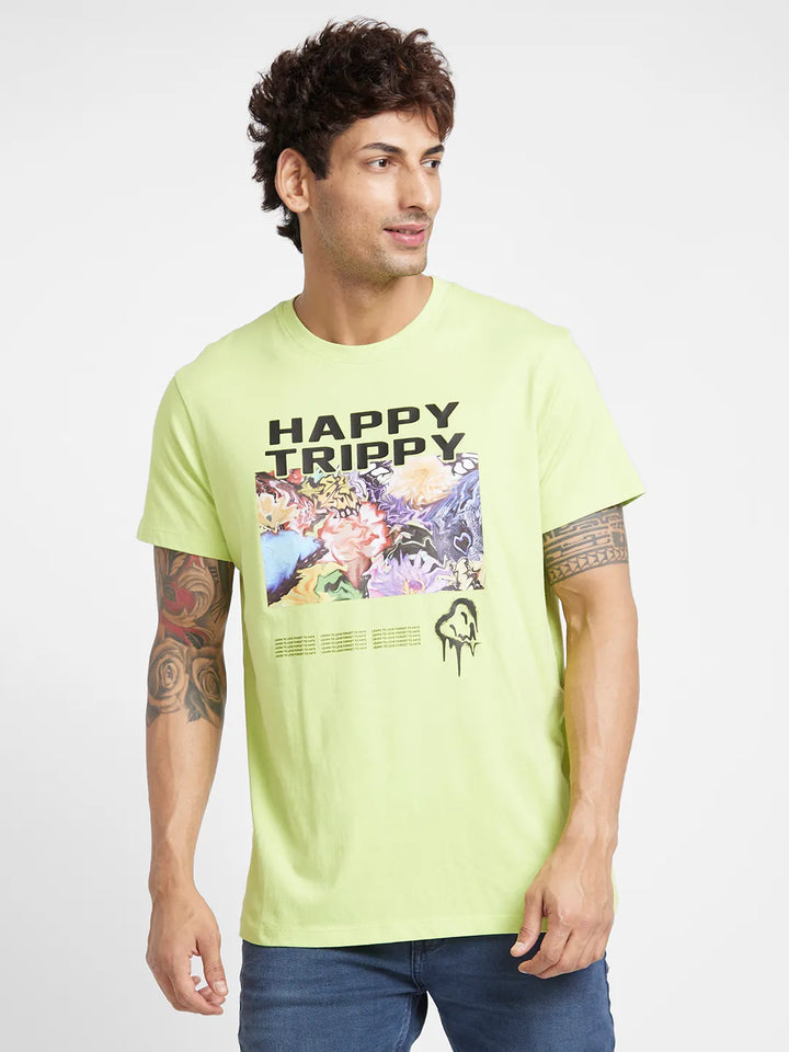 Yellow Regular Fit Round Neck Men's T-Shirt by Being Human Clothing