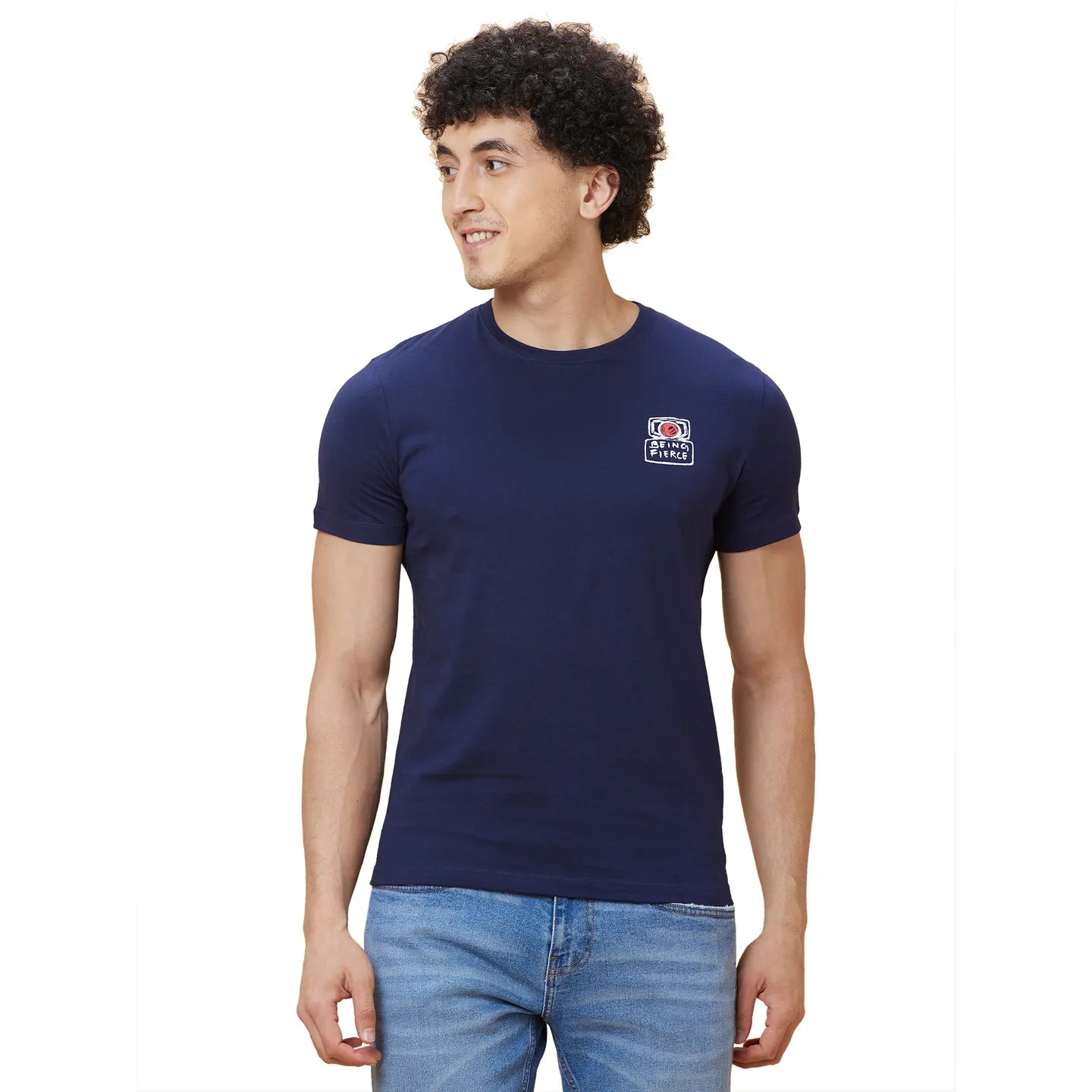 Navy Regular Fit Round Neck Men's T-Shirt by Being Human Clothing