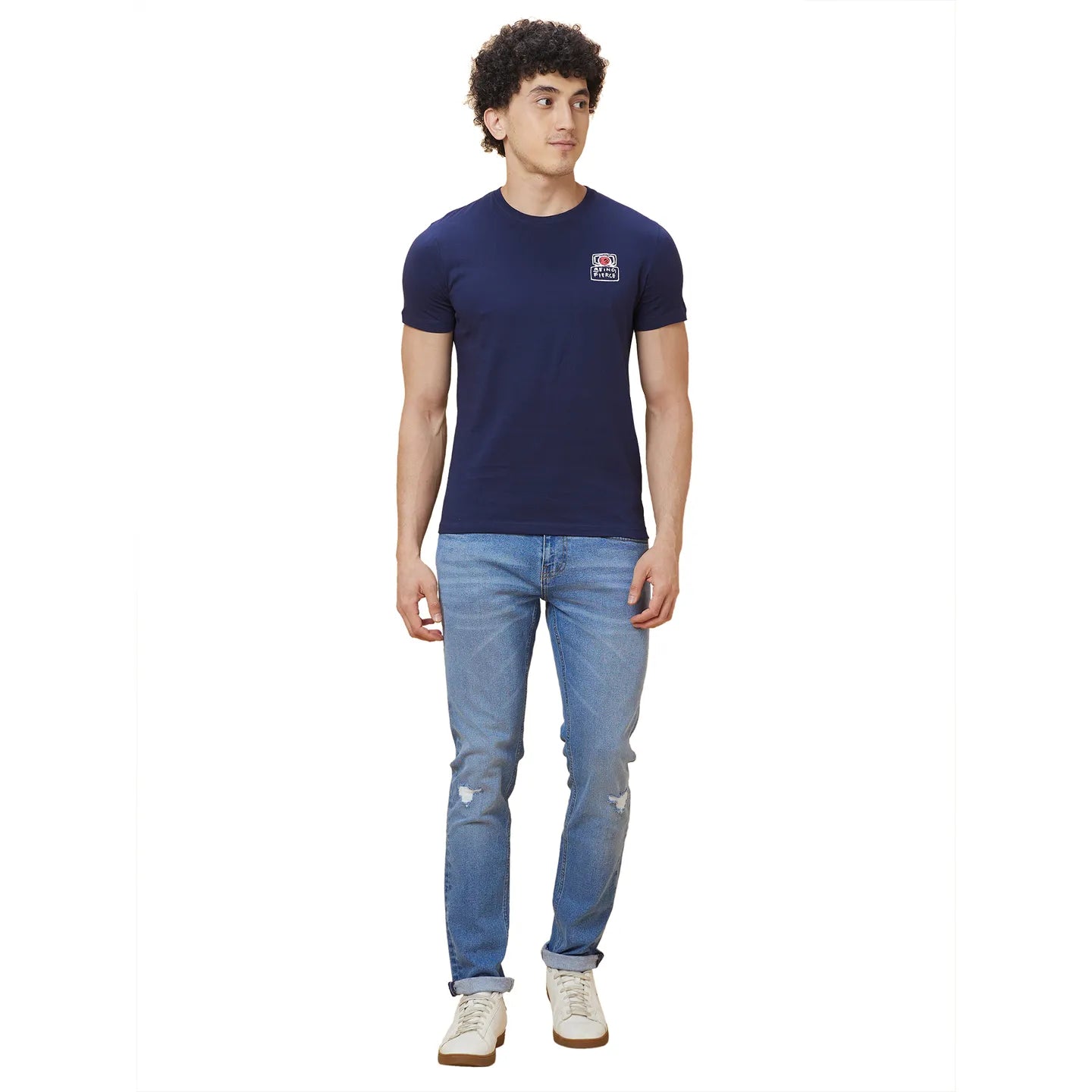 Navy Regular Fit Round Neck Men's T-Shirt by Being Human Clothing