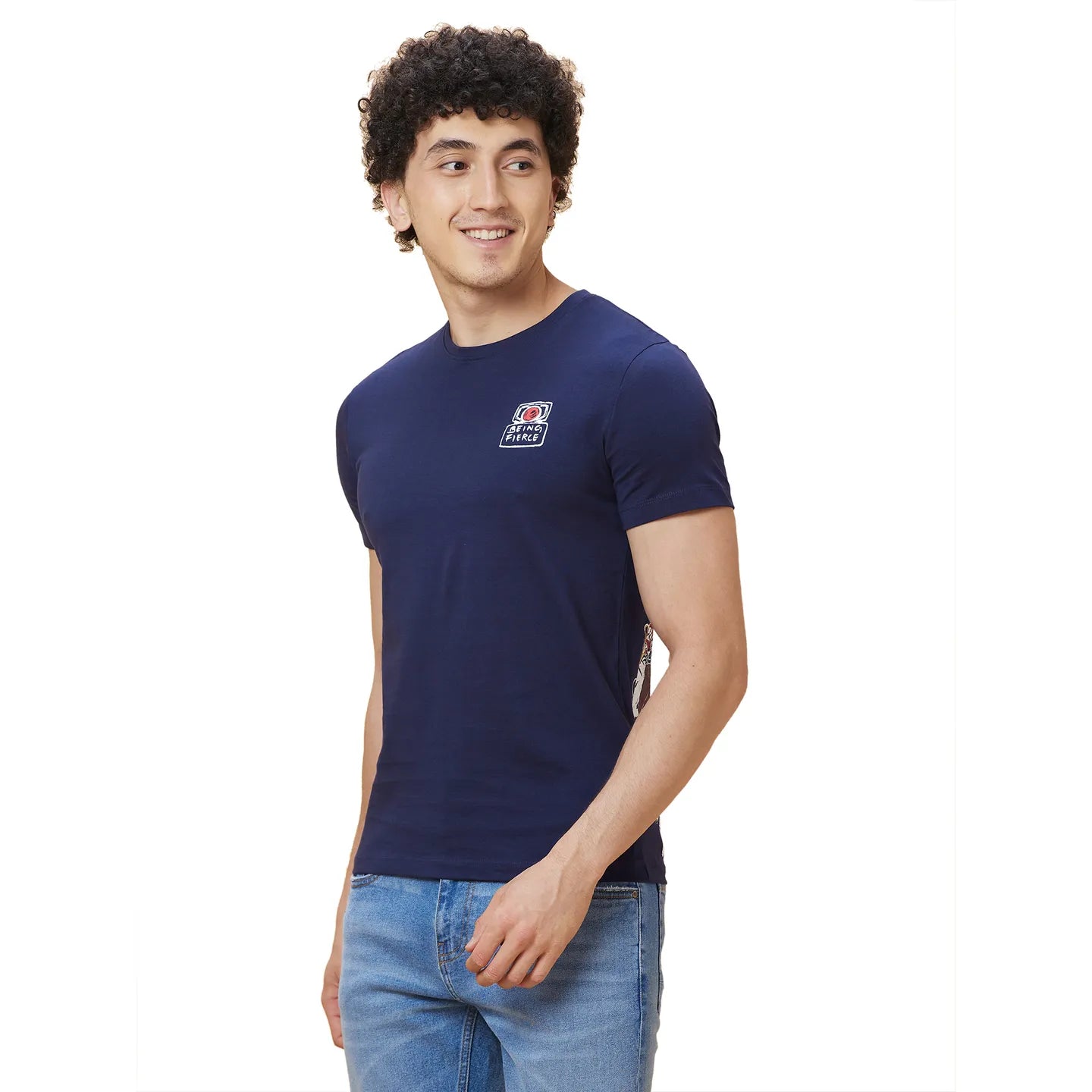 Navy Regular Fit Round Neck Men's T-Shirt by Being Human Clothing