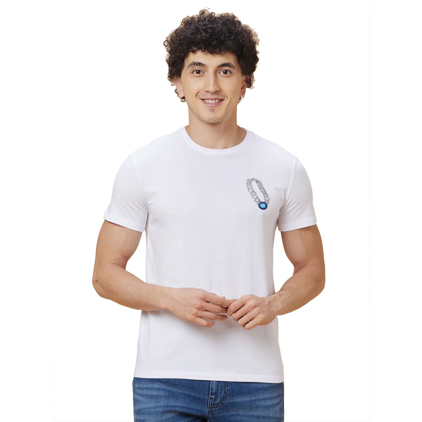 White Regular Fit Round Neck Men's T-Shirt by Being Human Clothing