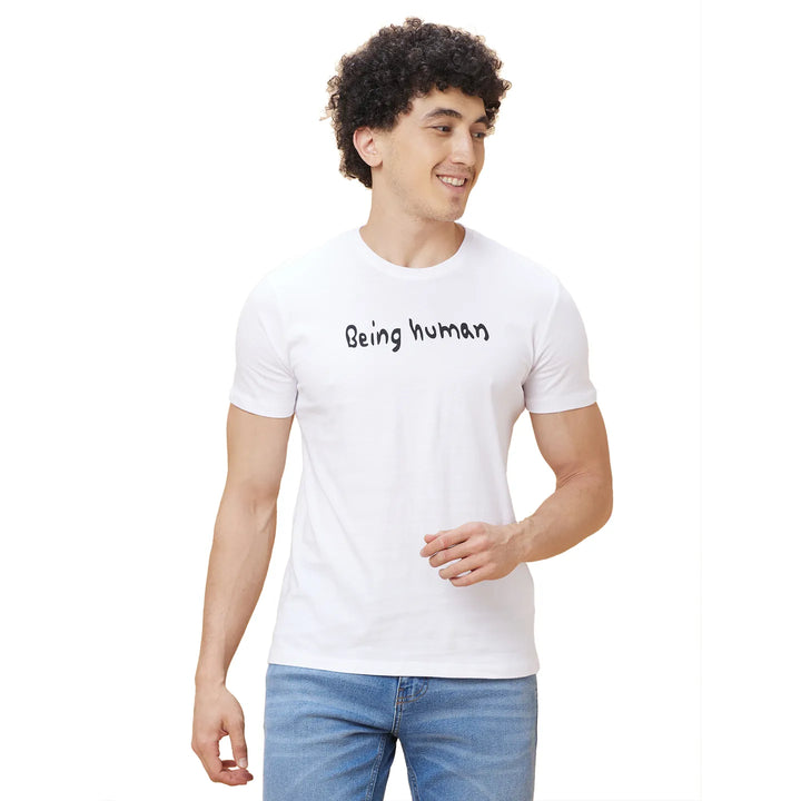 White Regular Fit Men's Short Sleeves T-Shirt by Being Human Clothing