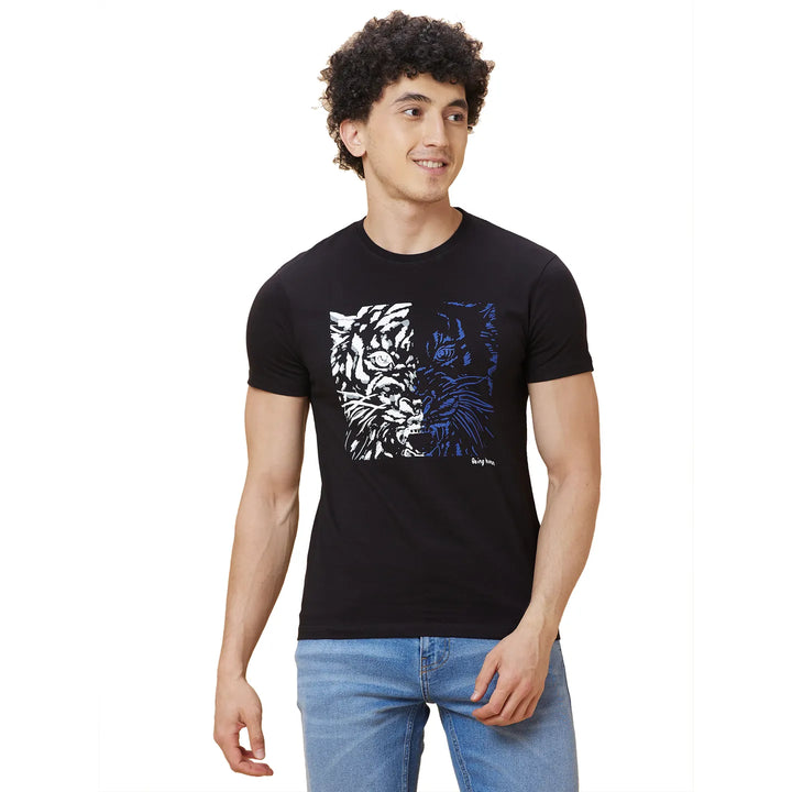 Black Regular Fit Men's Short Sleeves T-Shirt by Being Human Clothing