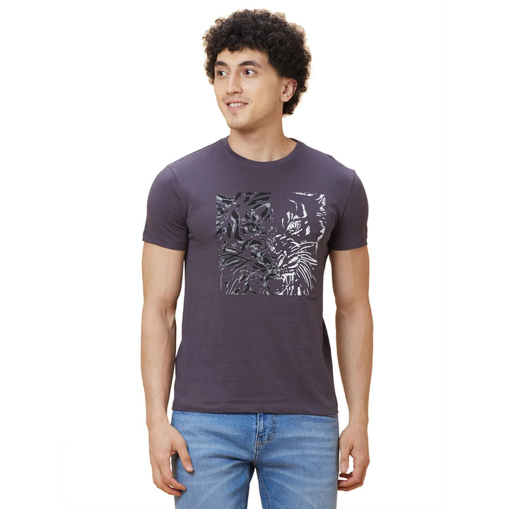 Grey Regular Fit Round Neck Men's T-Shirt by Being Human Clothing