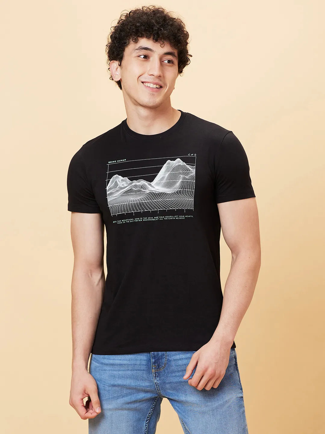 Black Slim Fit Round Neck Men's T-Shirt by Being Human Clothing